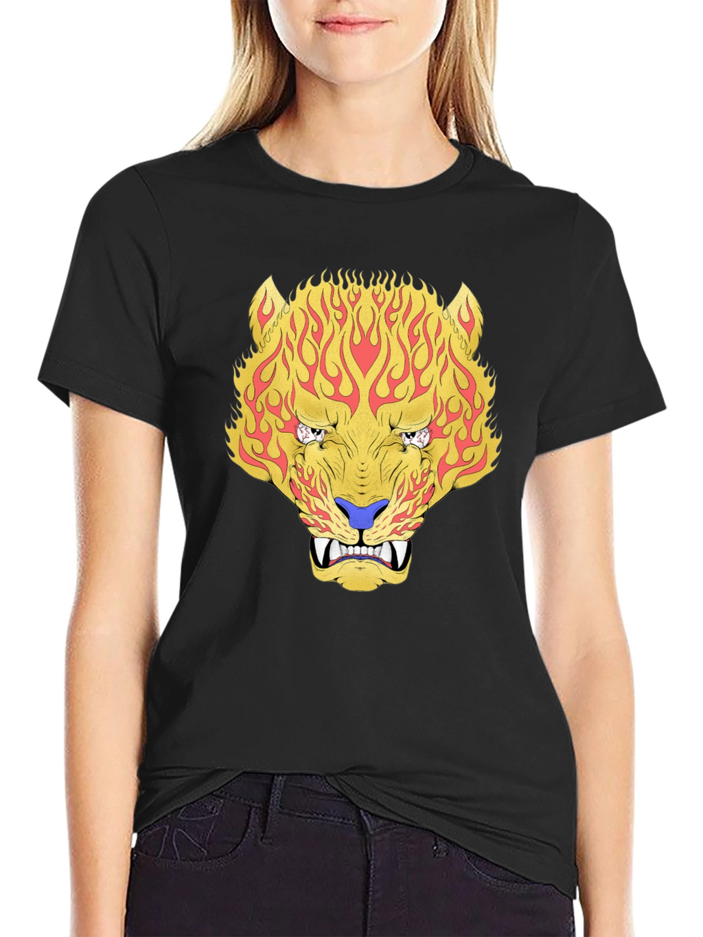 Fiery Tiger Graphic Tee - Bold Black T-Shirt