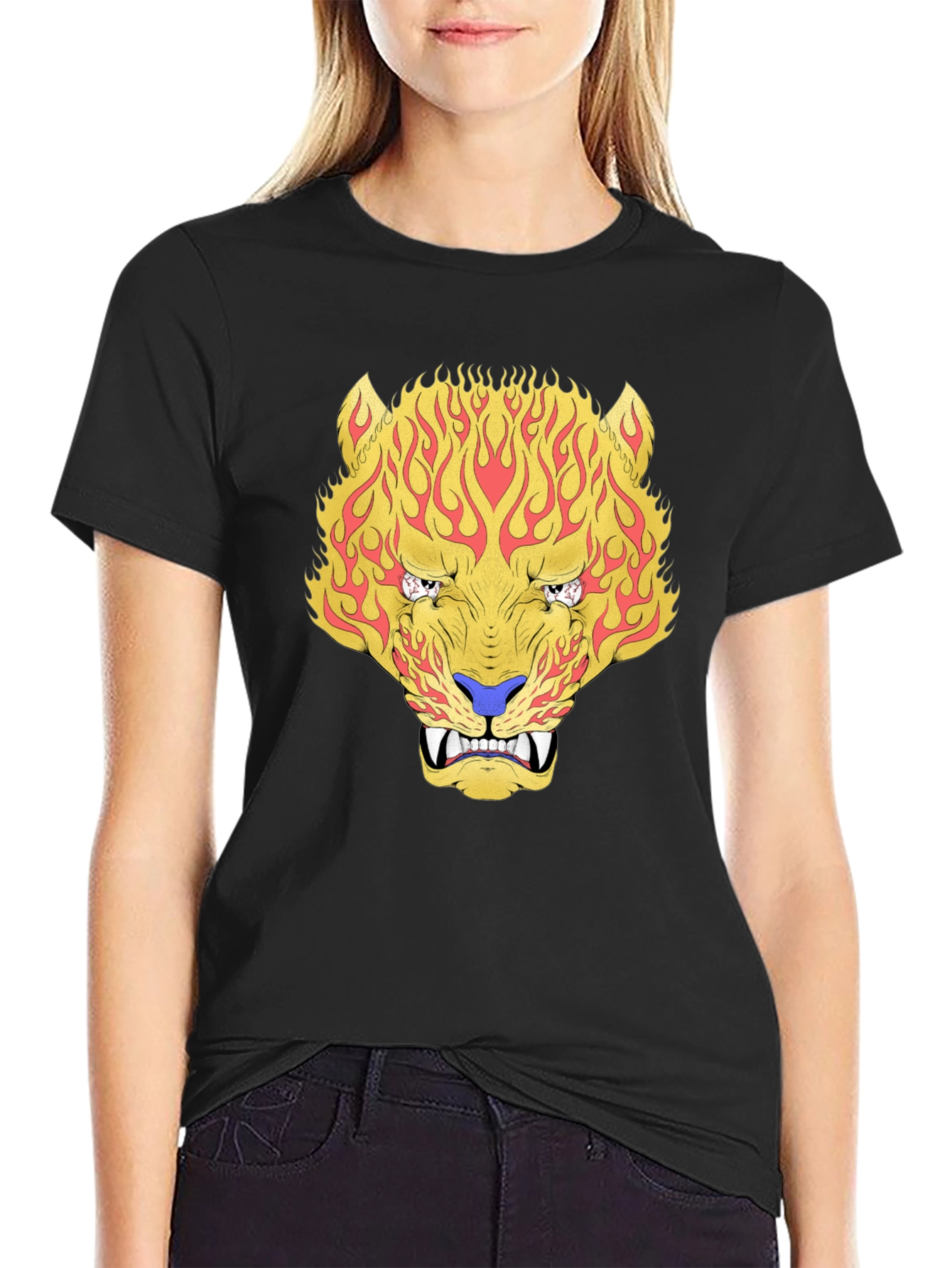 Fiery Tiger Graphic Tee - Bold Black T-Shirt