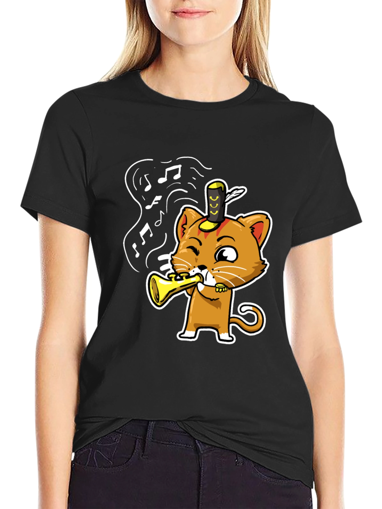 Trumpet Cat T-Shirt - Black