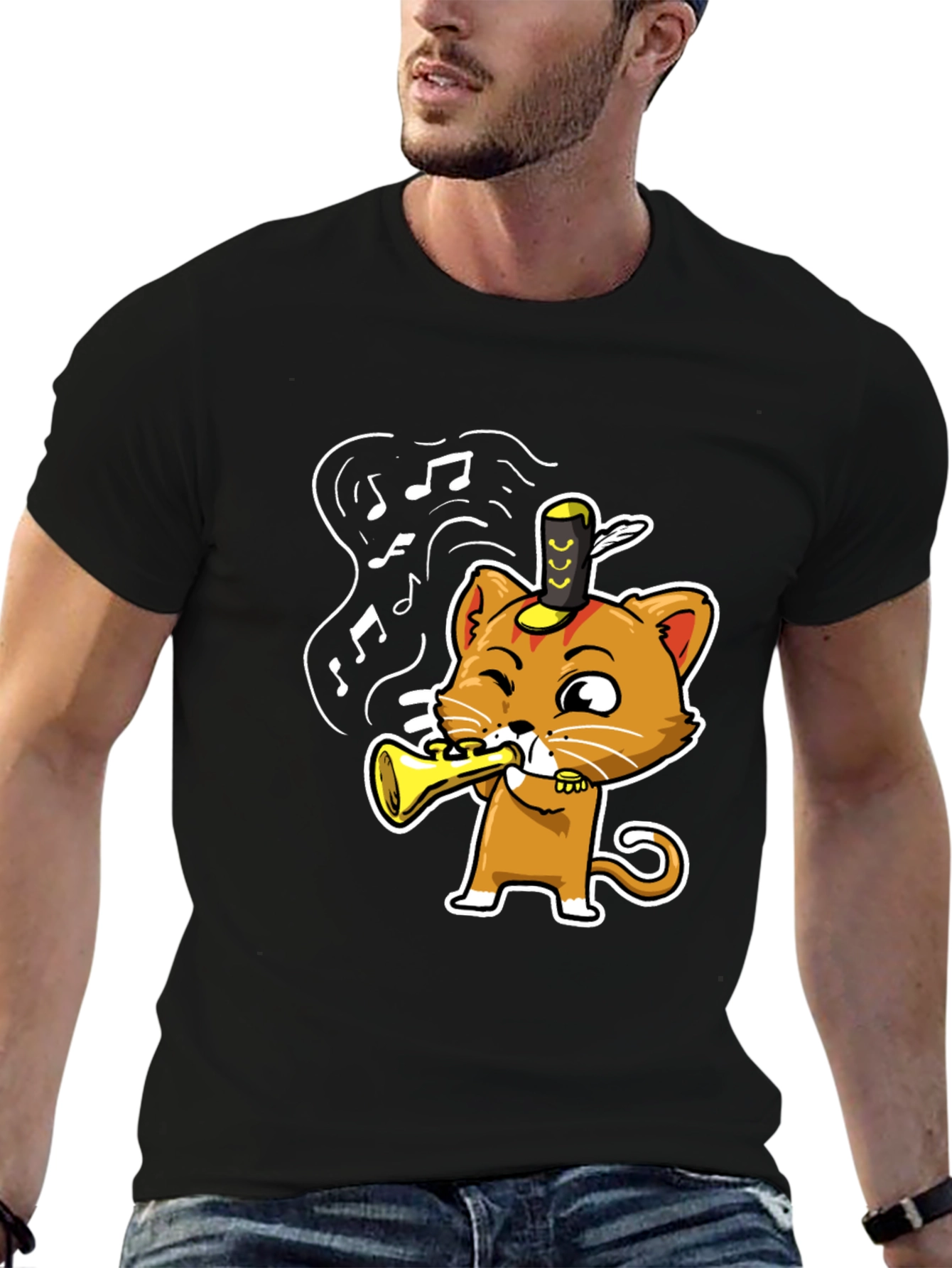 Trumpet Cat T-Shirt - Black