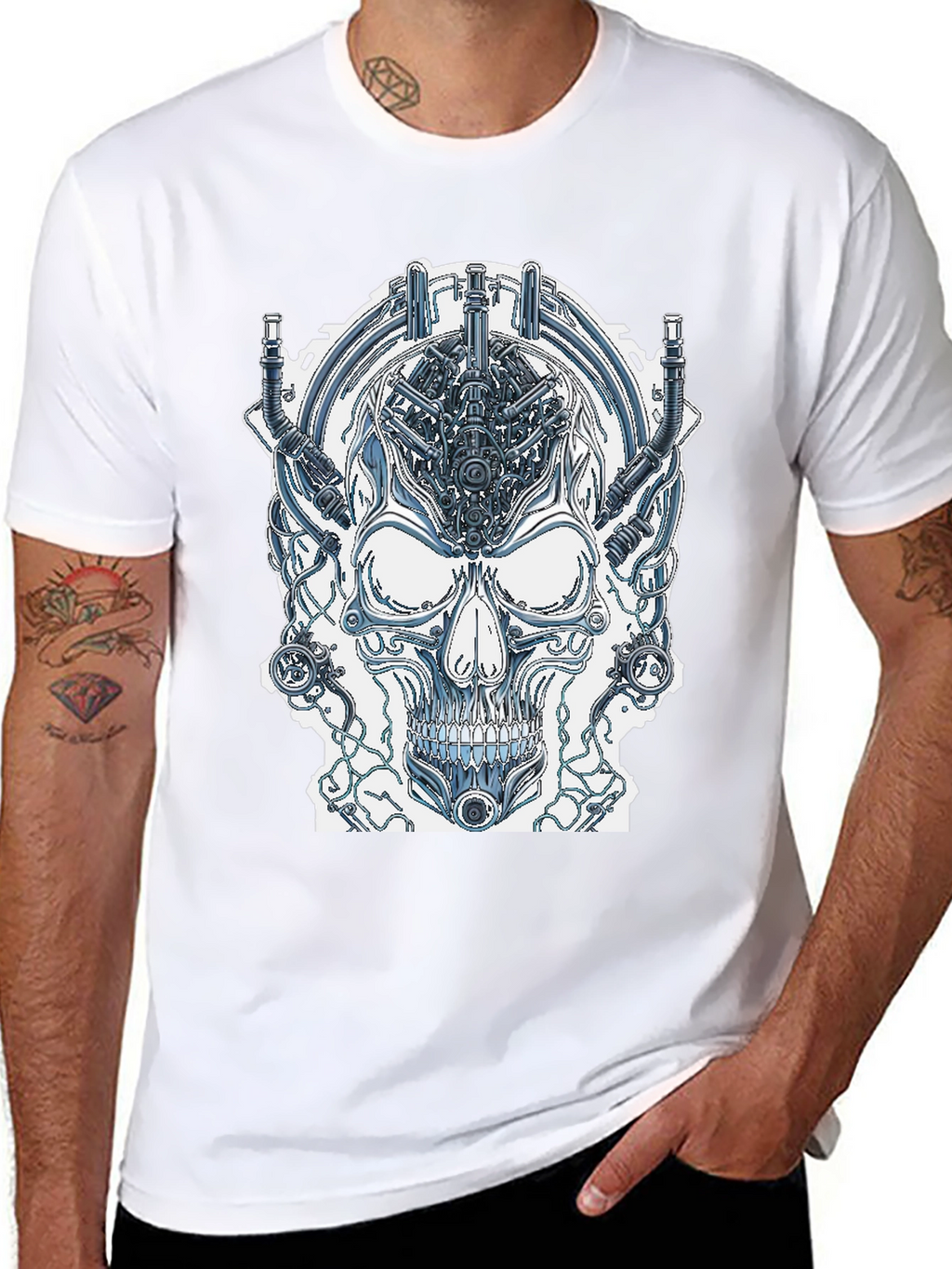 Cyberpunk Skull Graphic Tee - Edgy Sci-Fi Design