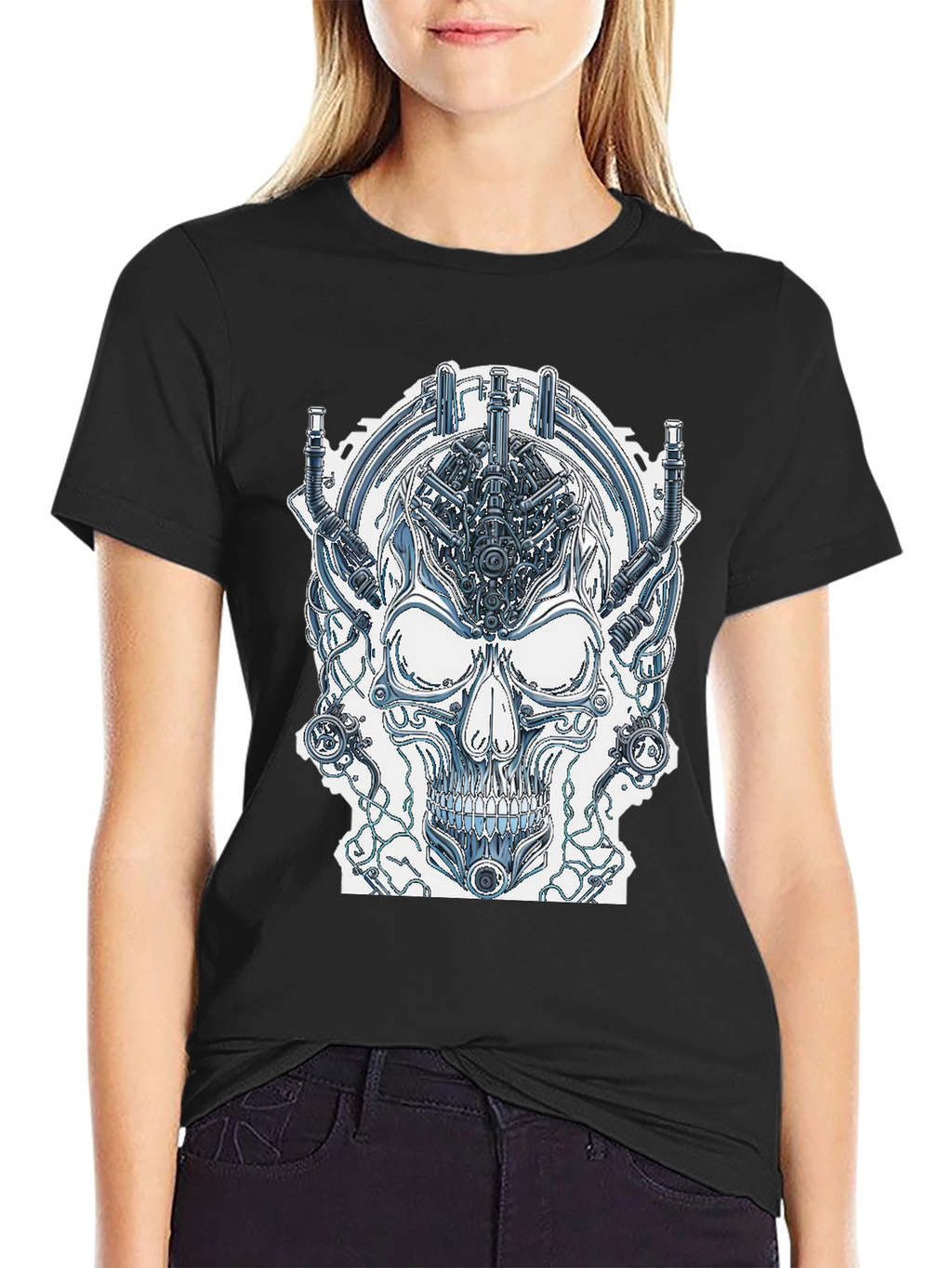 Cyberpunk Skull Graphic Tee - Edgy Sci-Fi Design