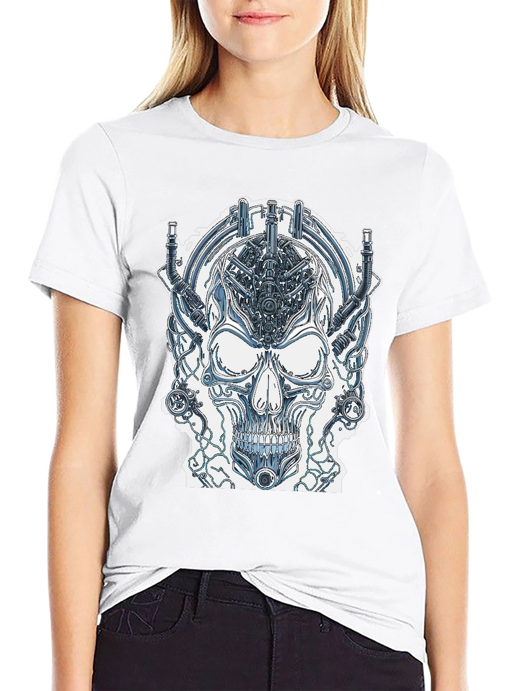 Cyberpunk Skull Graphic Tee - Edgy Sci-Fi Design