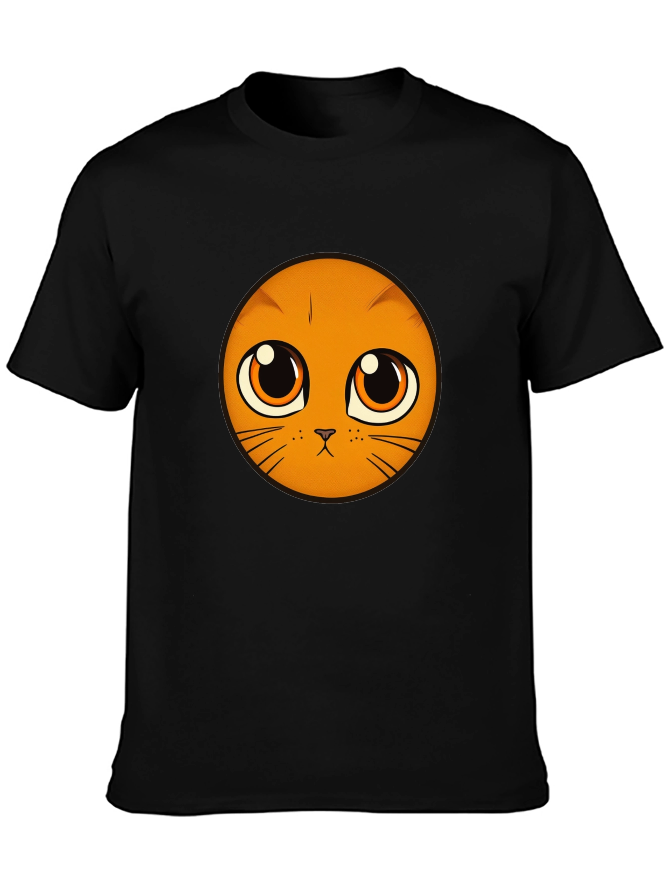 Cute Cat Face Graphic Black T-Shirt
