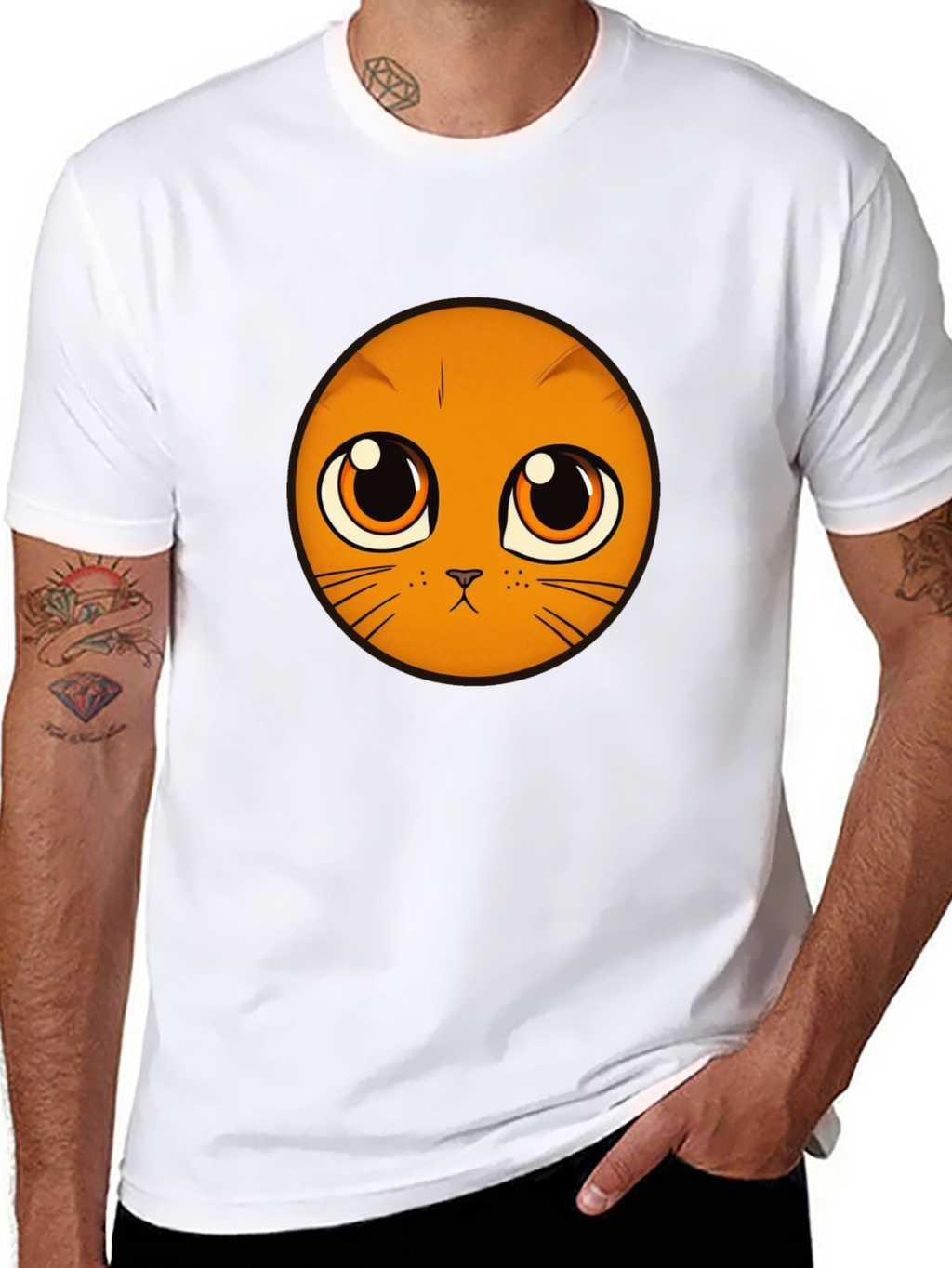 Cute Cat Face Graphic Black T-Shirt