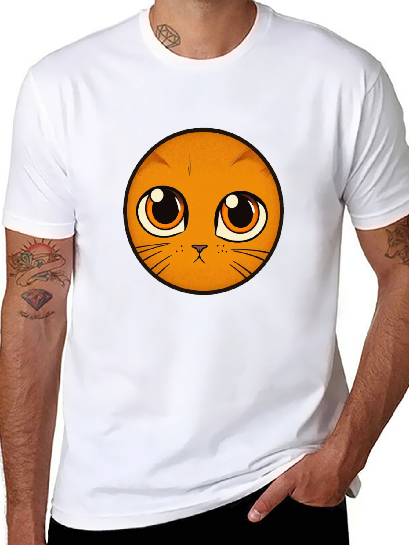 Cute Cat Face Graphic Black T-Shirt