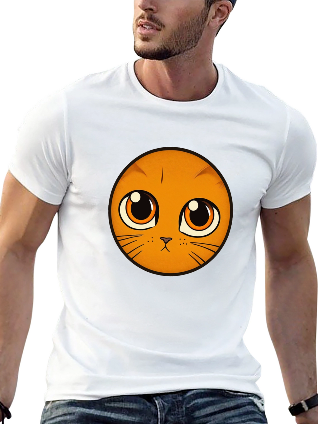 Cute Cat Face Graphic Black T-Shirt