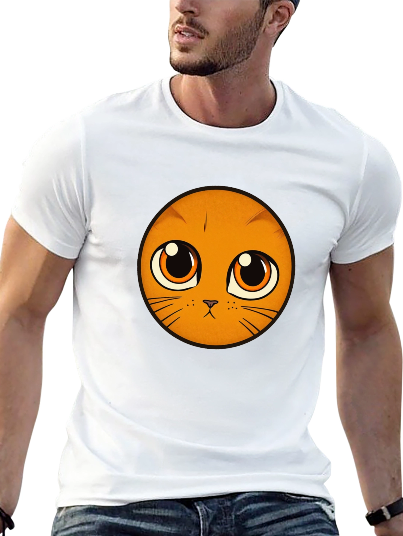 Cute Cat Face Graphic Black T-Shirt