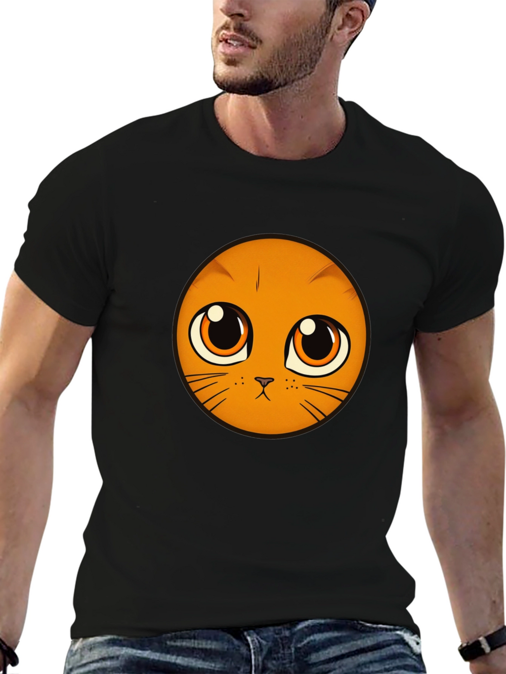 Cute Cat Face Graphic Black T-Shirt