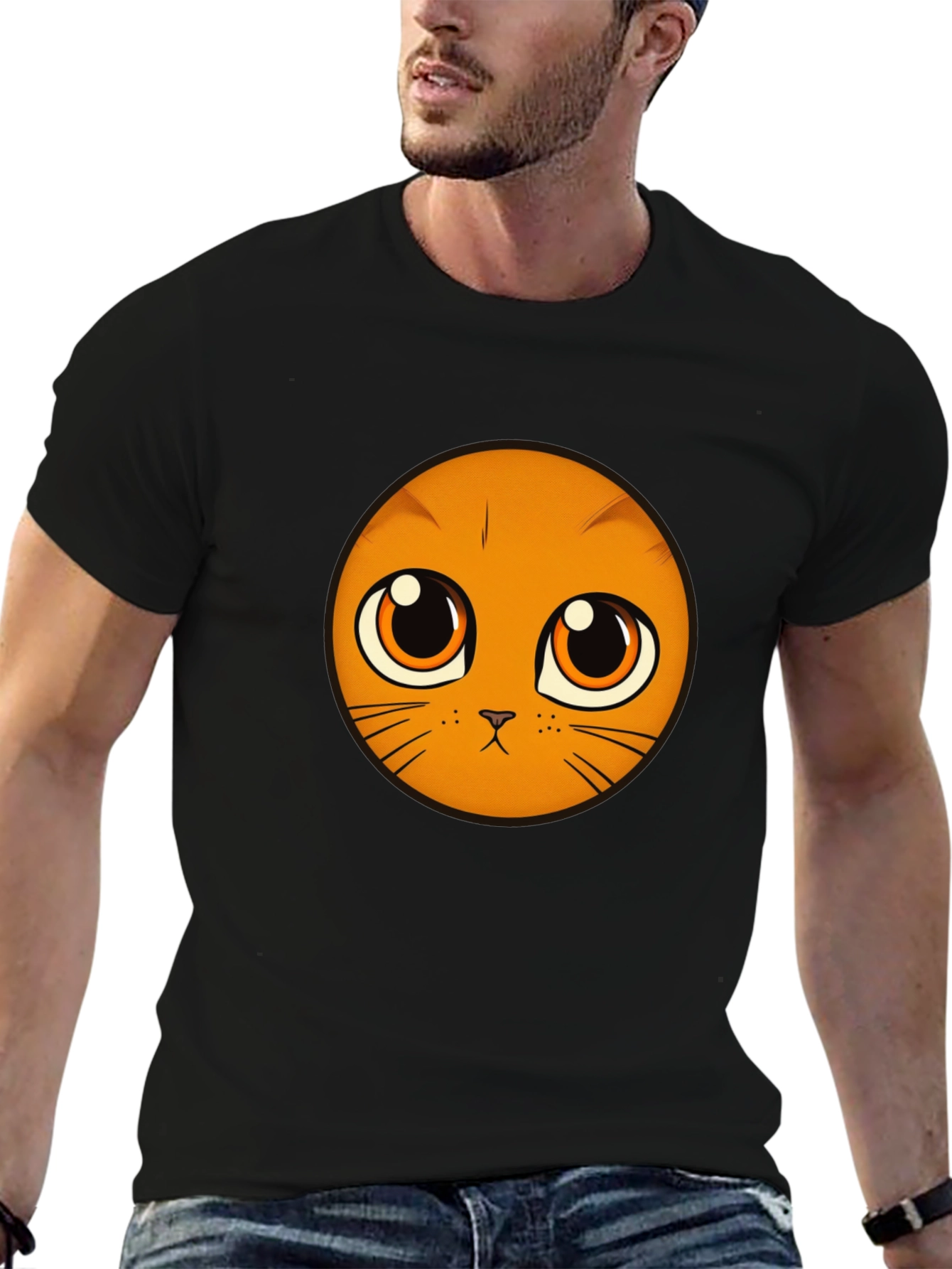 Cute Cat Face Graphic Black T-Shirt