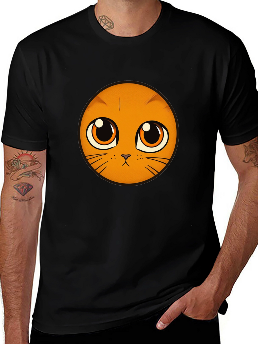Cute Cat Face Graphic Black T-Shirt