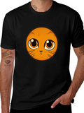 Cute Cat Face Graphic Black T-Shirt