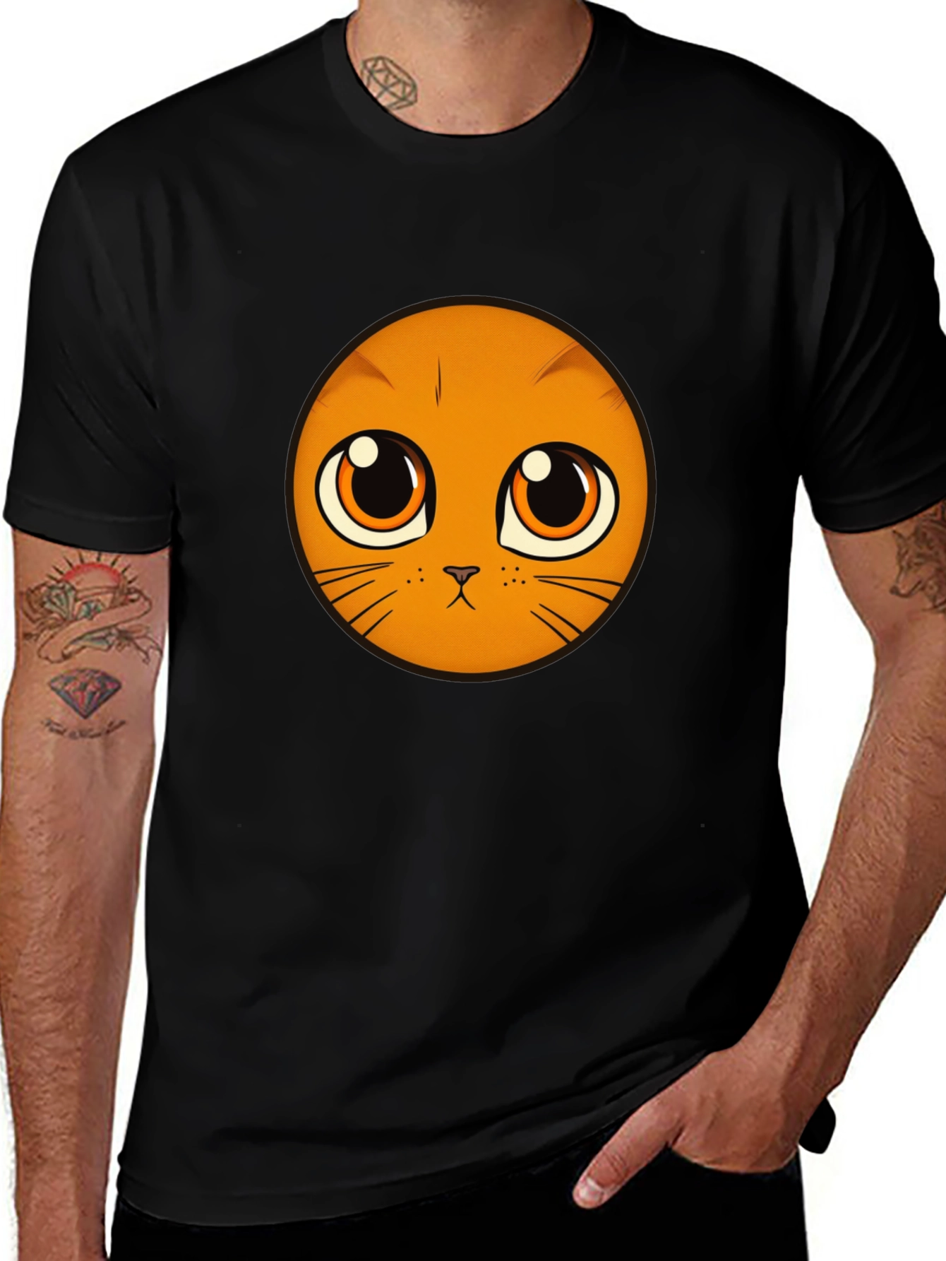 Cute Cat Face Graphic Black T-Shirt