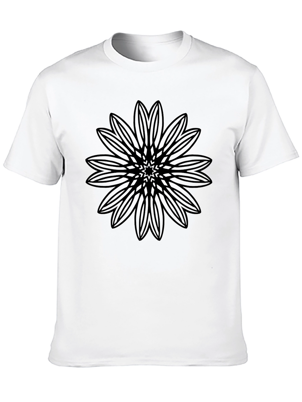Black T-Shirt with Geometric Floral Design