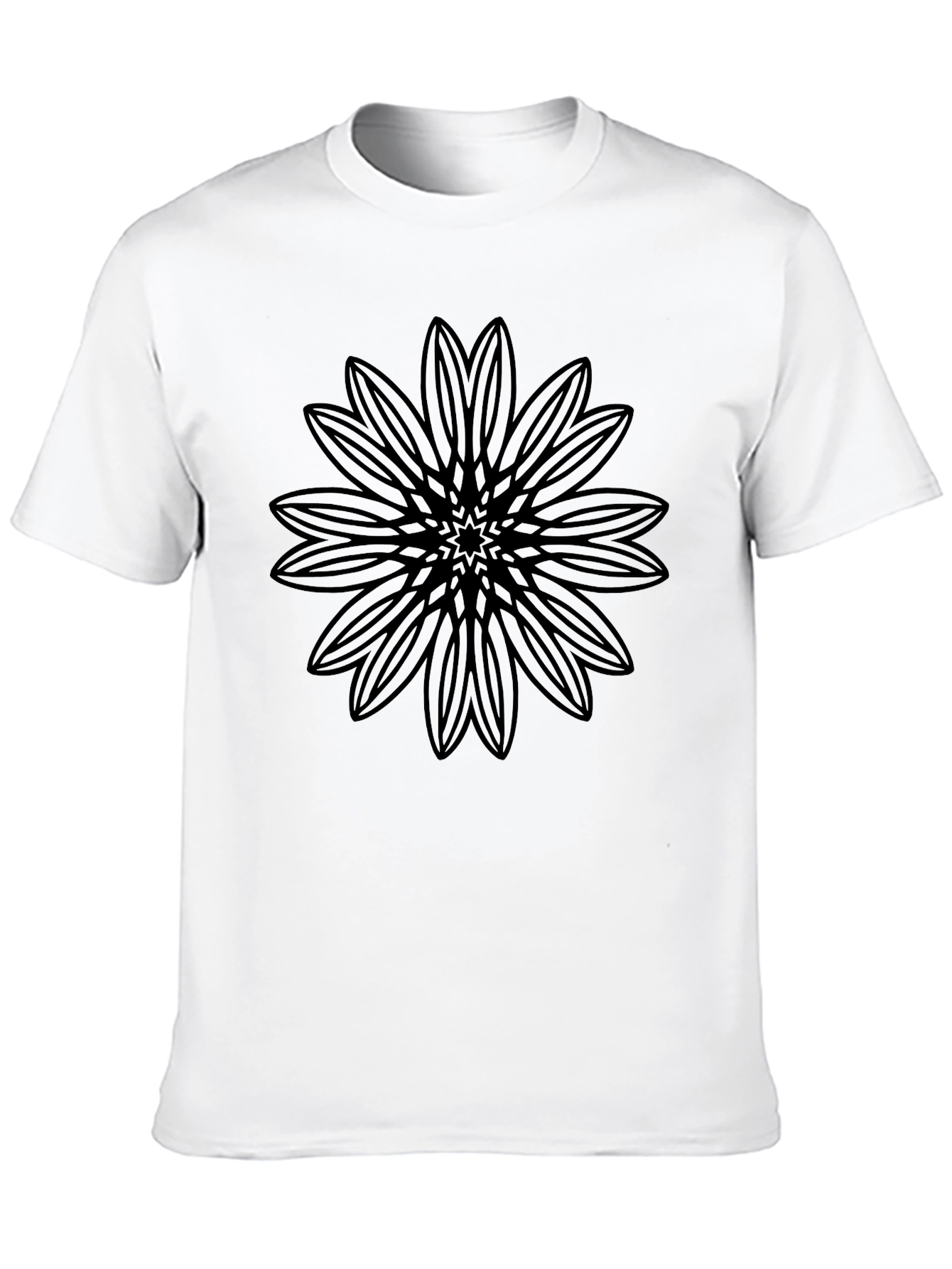 Black T-Shirt with Geometric Floral Design