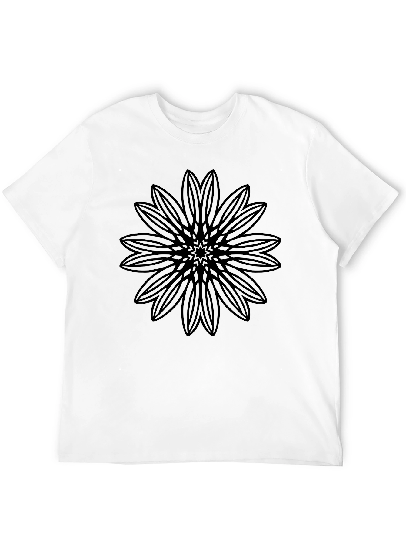 Black T-Shirt with Geometric Floral Design