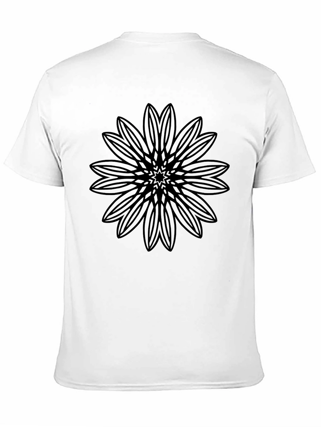 Black T-Shirt with Geometric Floral Design