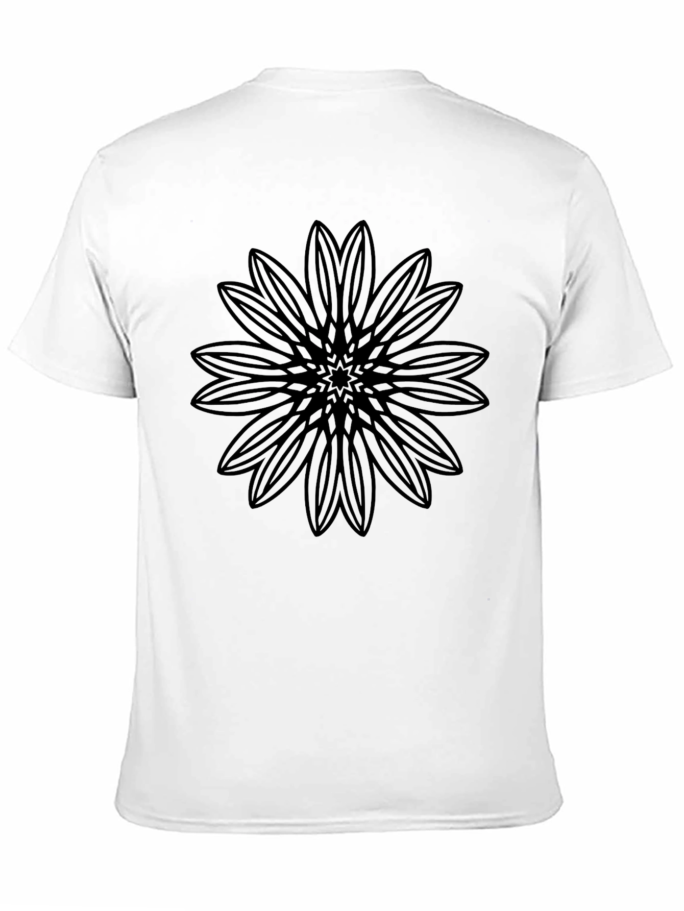 Black T-Shirt with Geometric Floral Design