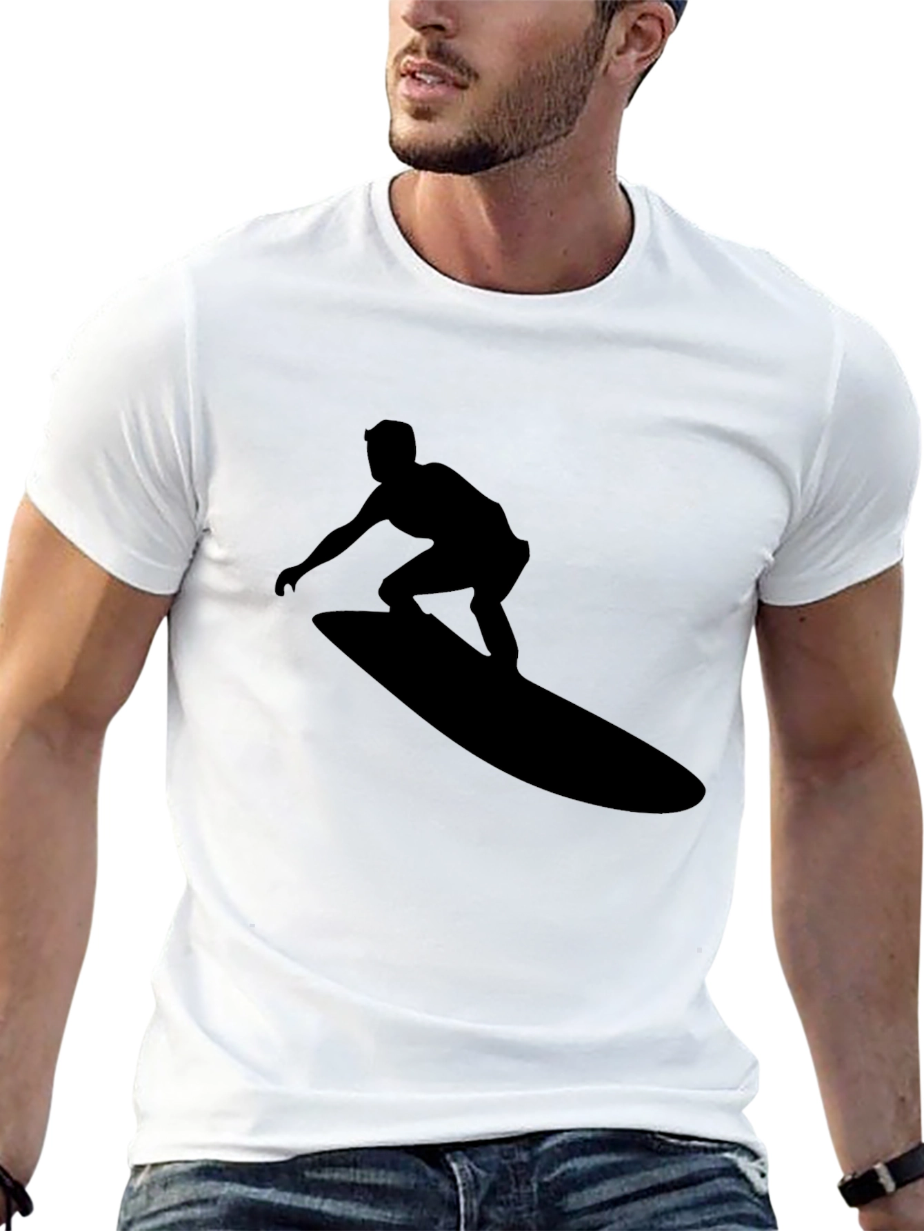 Black Surfer Silhouette Graphic Tee