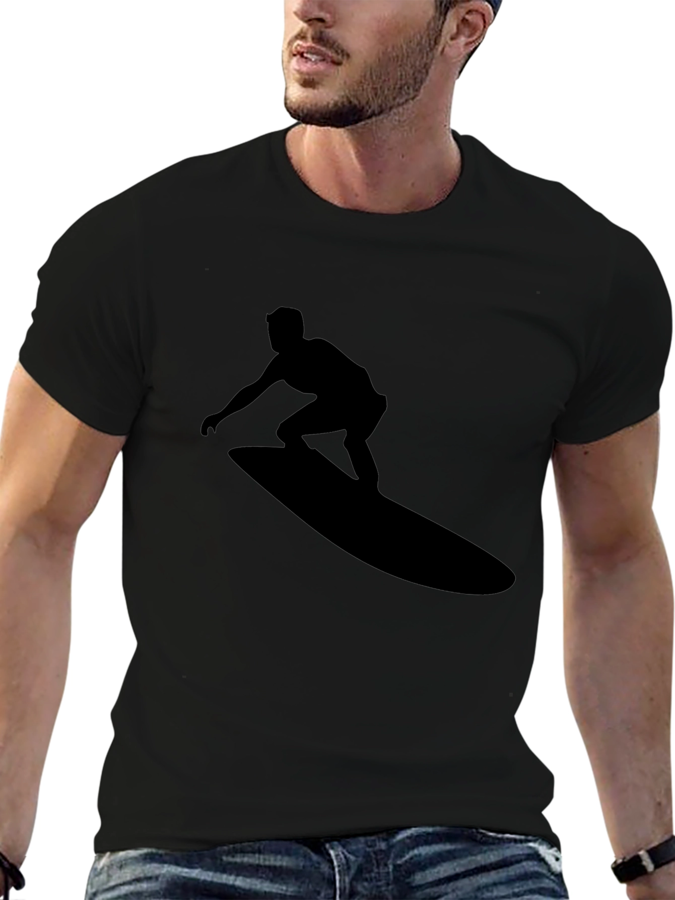 Black Surfer Silhouette Graphic Tee