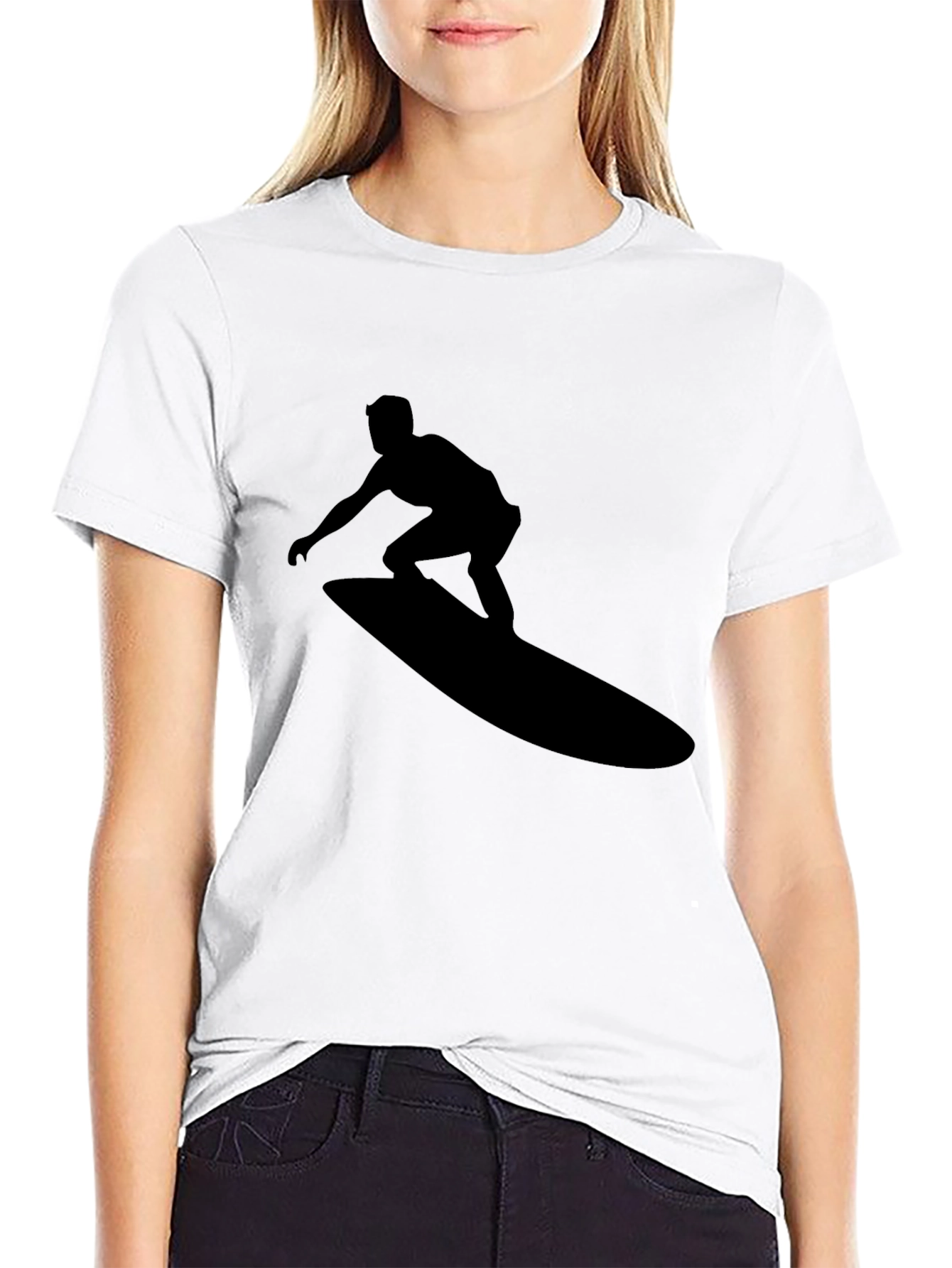 Black Surfer Silhouette Graphic Tee