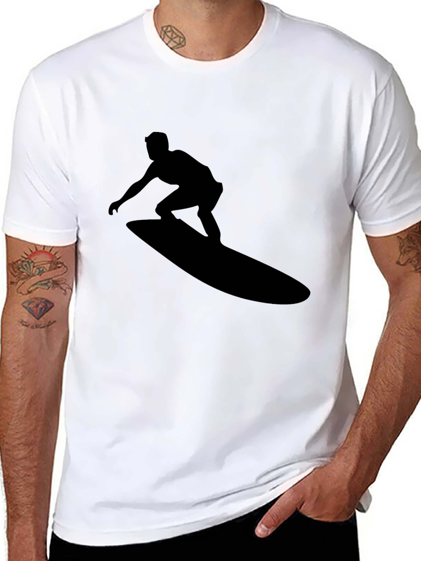 Black Surfer Silhouette Graphic Tee