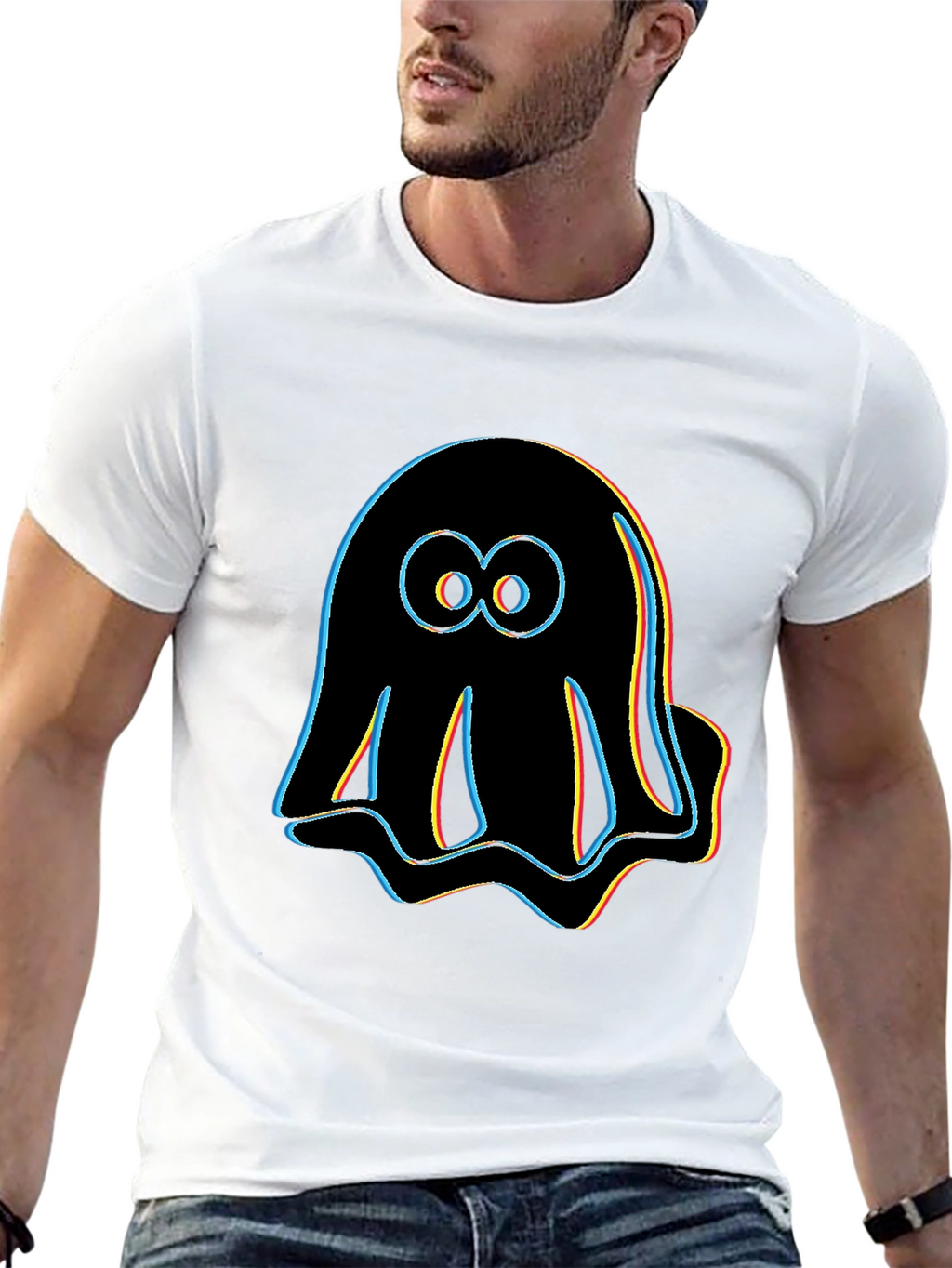 Retro Glitch Ghost T-Shirt - Black Graphic Tee