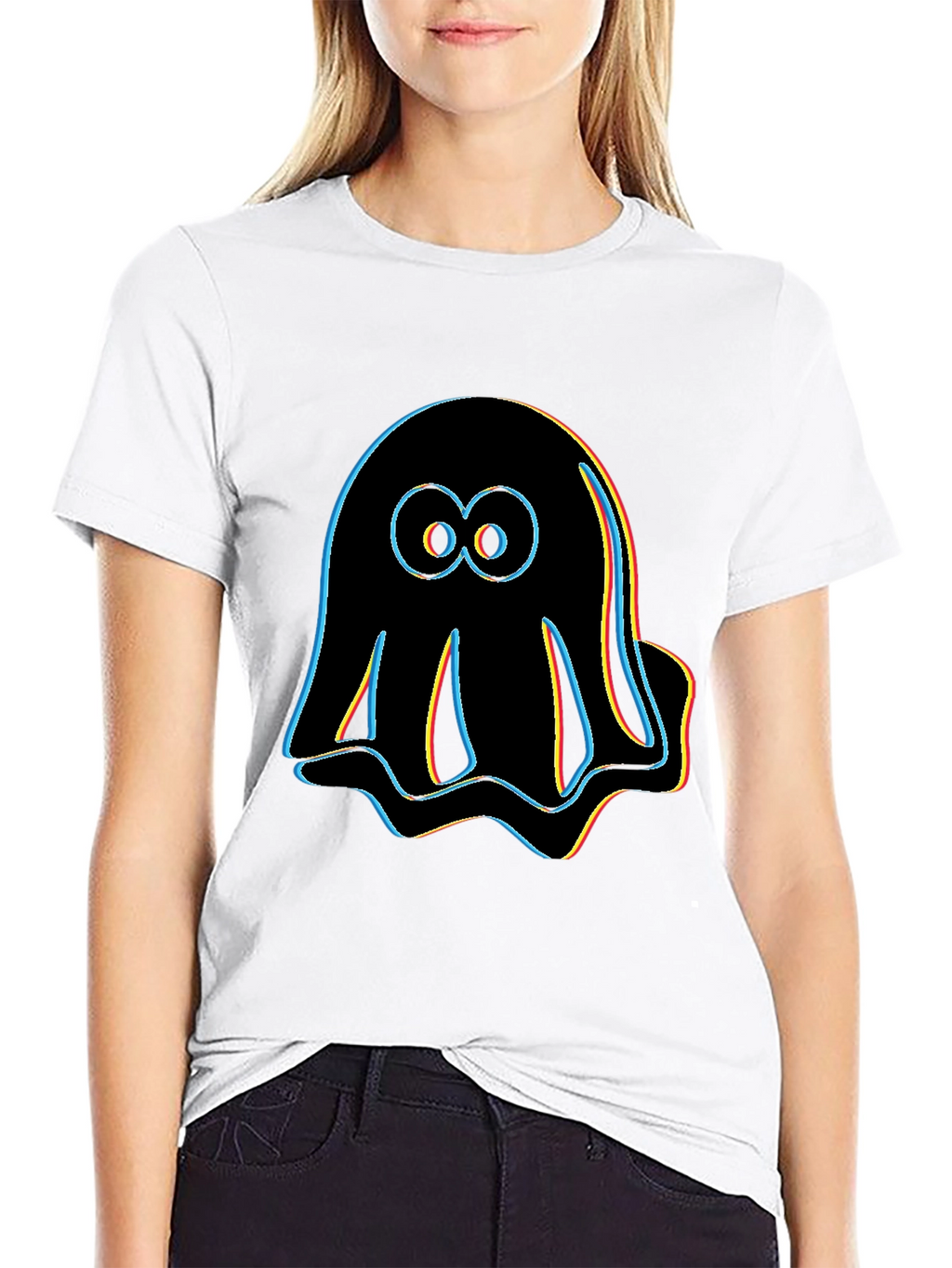 Retro Glitch Ghost T-Shirt - Black Graphic Tee