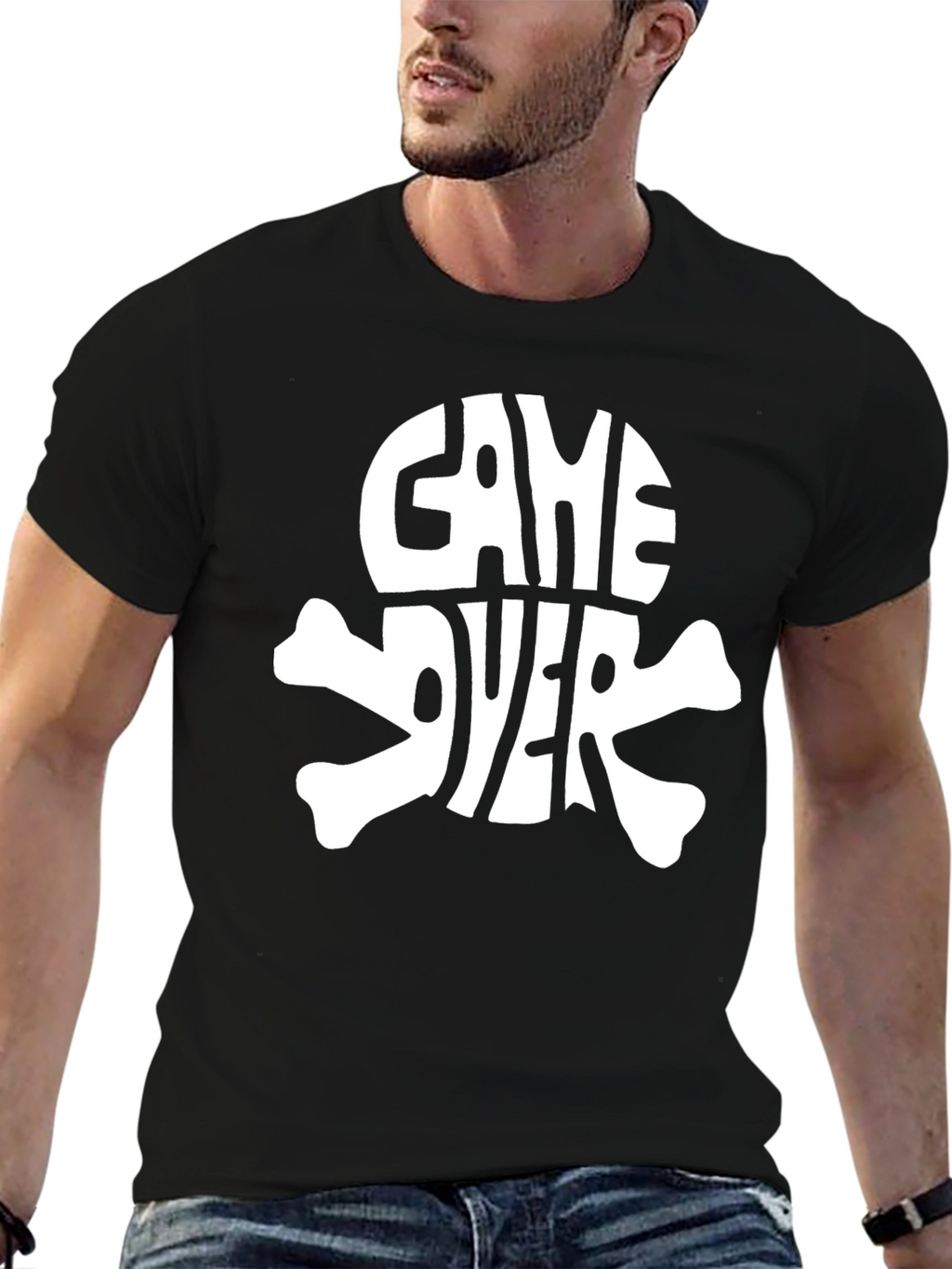 Game Over Skull Graphic Black T-Shirt