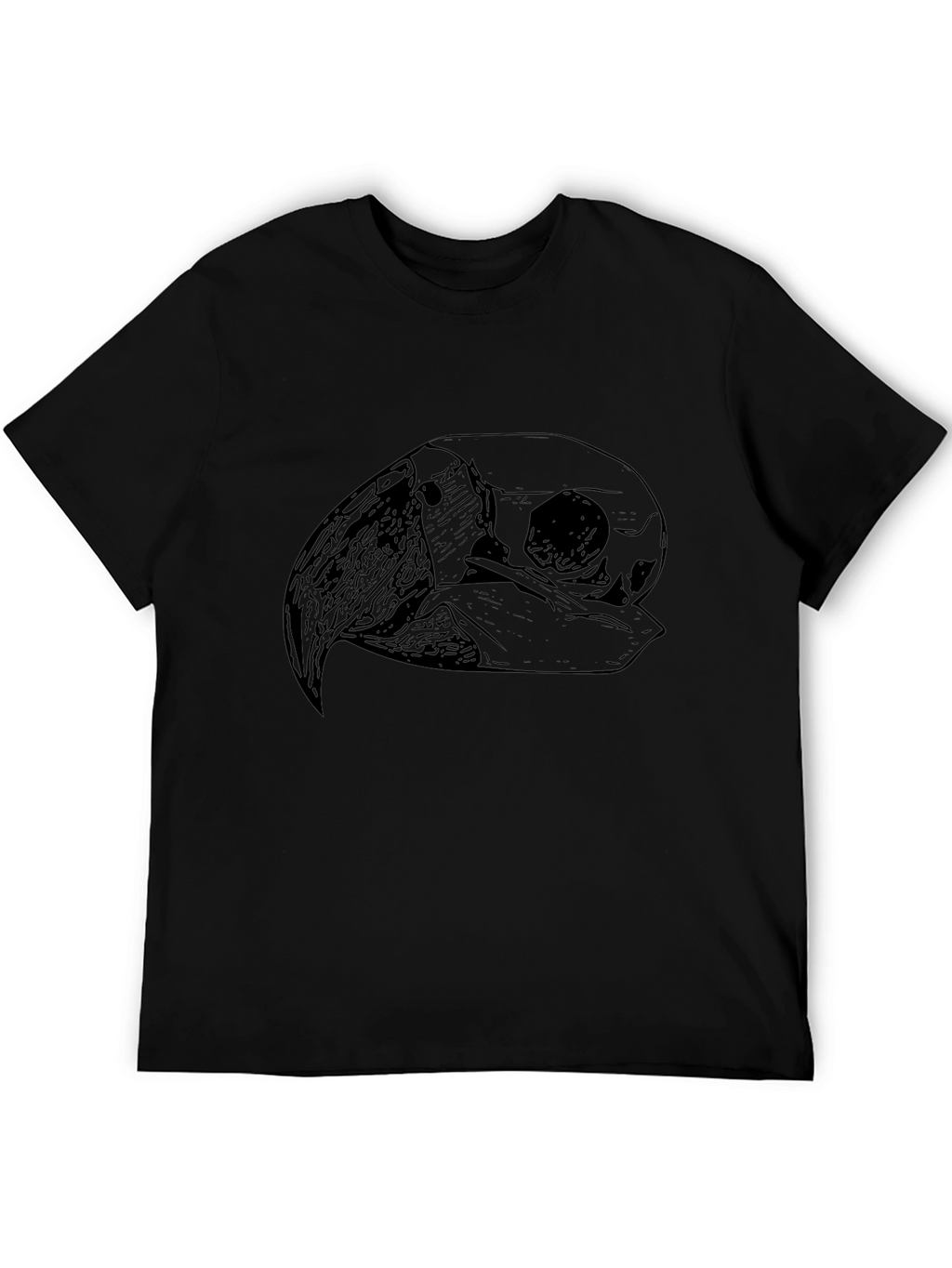Black T-Shirt with Bird Skull Graphic Print