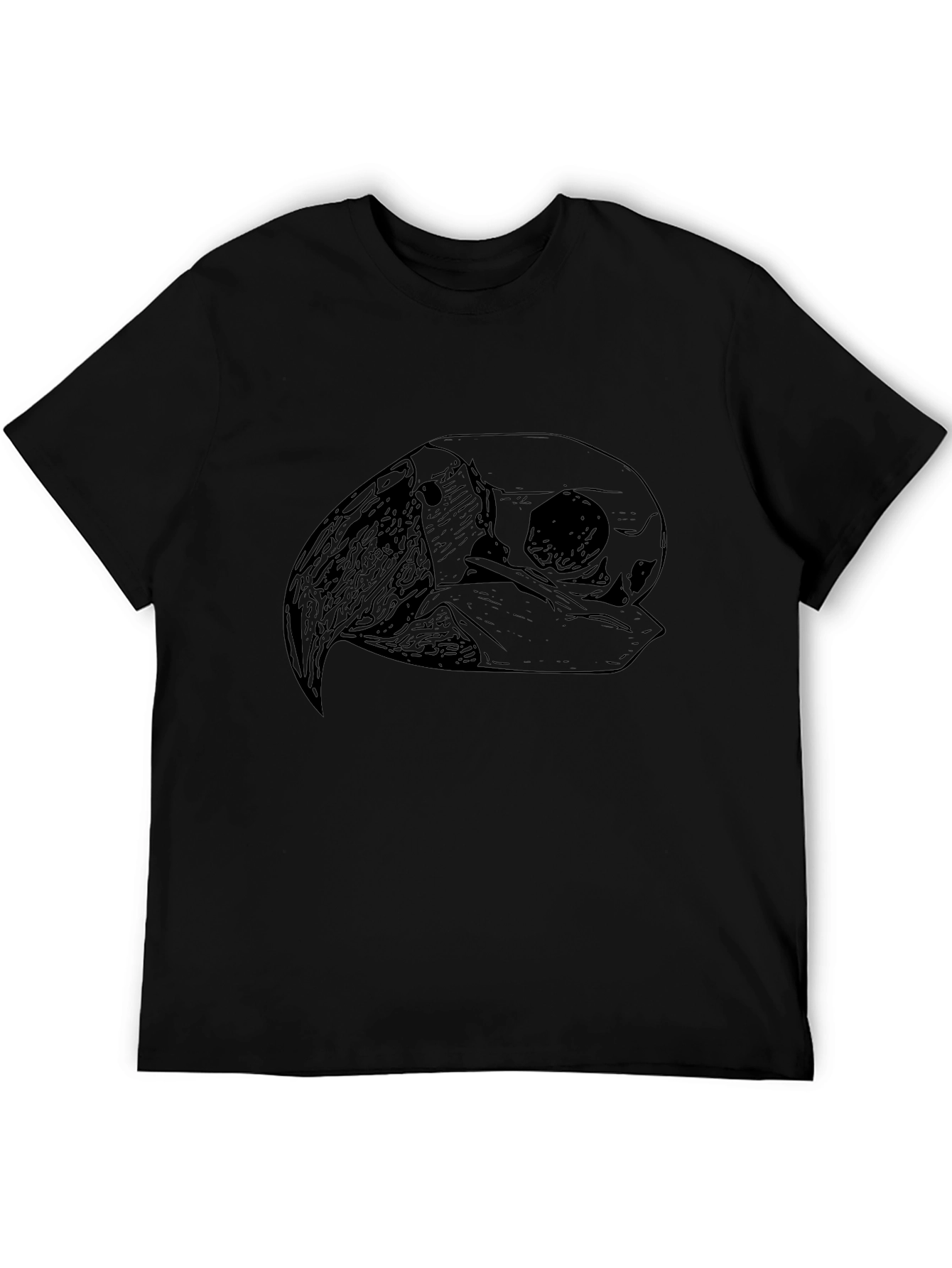 Black T-Shirt with Bird Skull Graphic Print