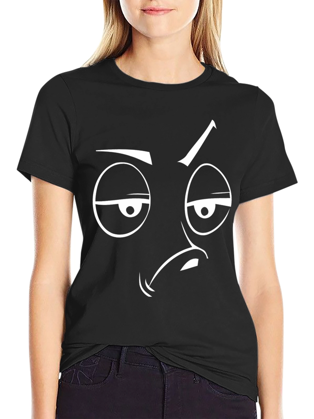Grumpy Face Graphic Tee - Black Cotton T-Shirt