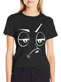 Grumpy Face Graphic Tee - Black Cotton T-Shirt