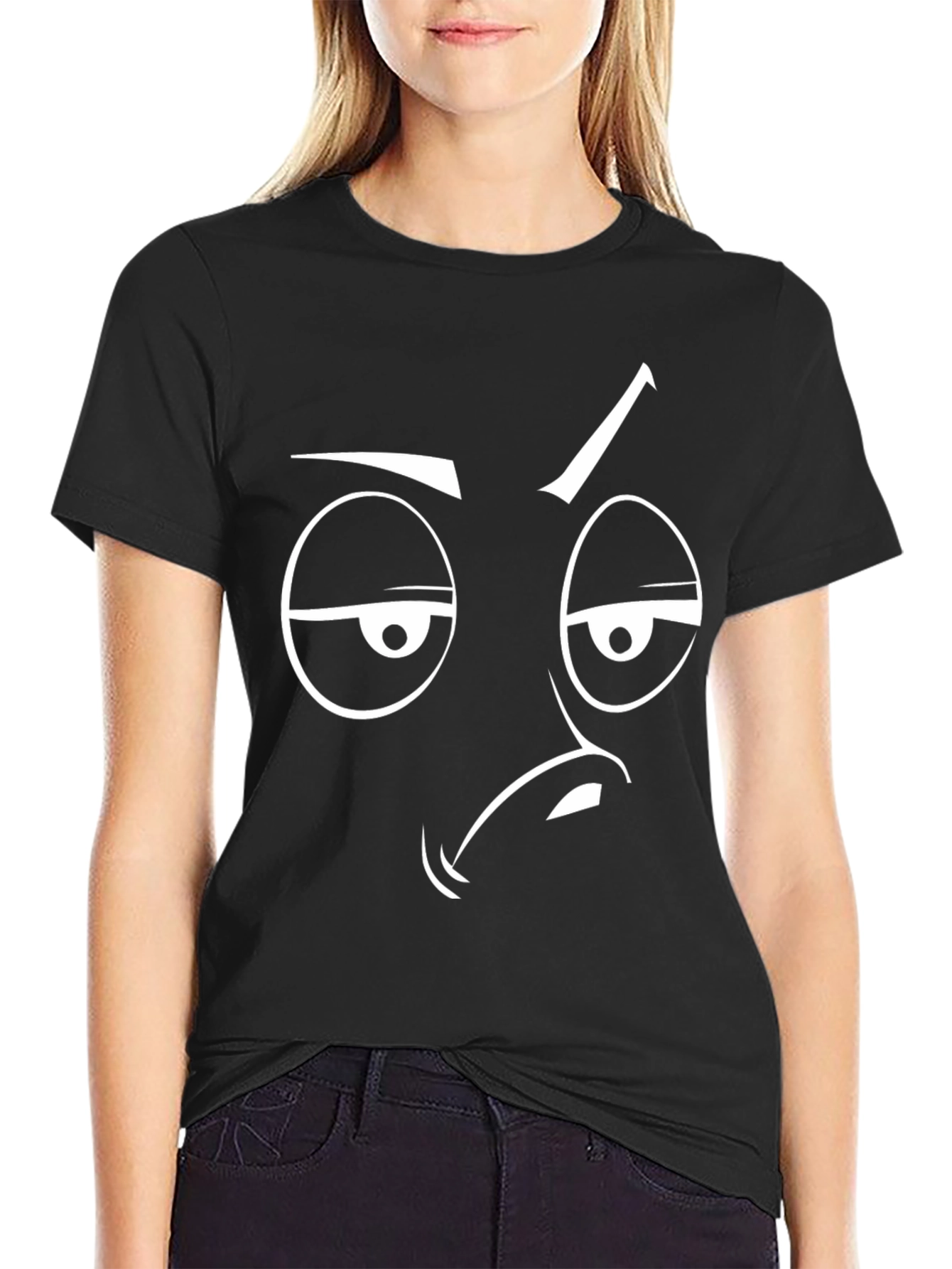 Grumpy Face Graphic Tee - Black Cotton T-Shirt