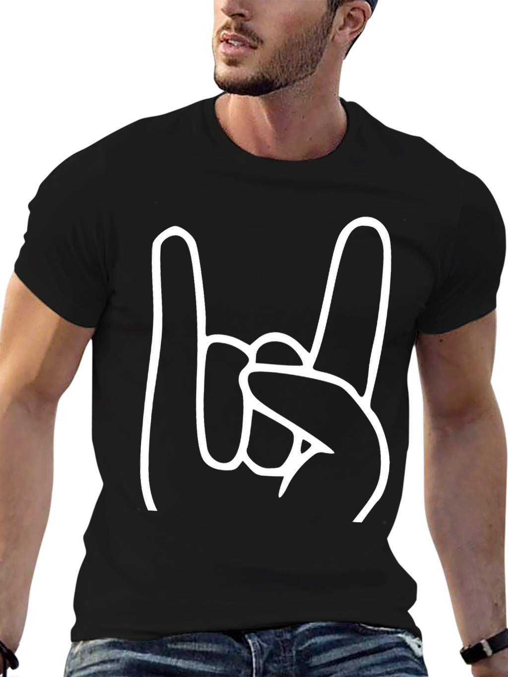 Rock On Hand Sign Black Tee