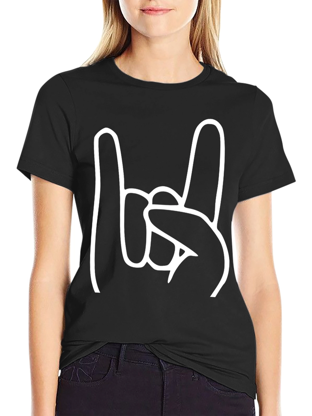 Rock On Hand Sign Black Tee