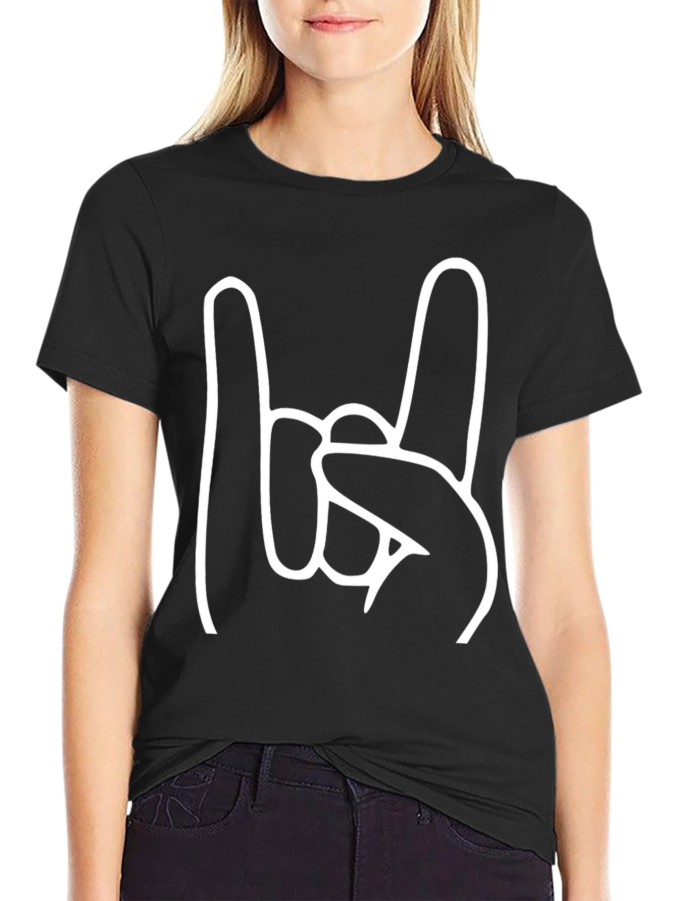 Rock On Hand Sign Black Tee