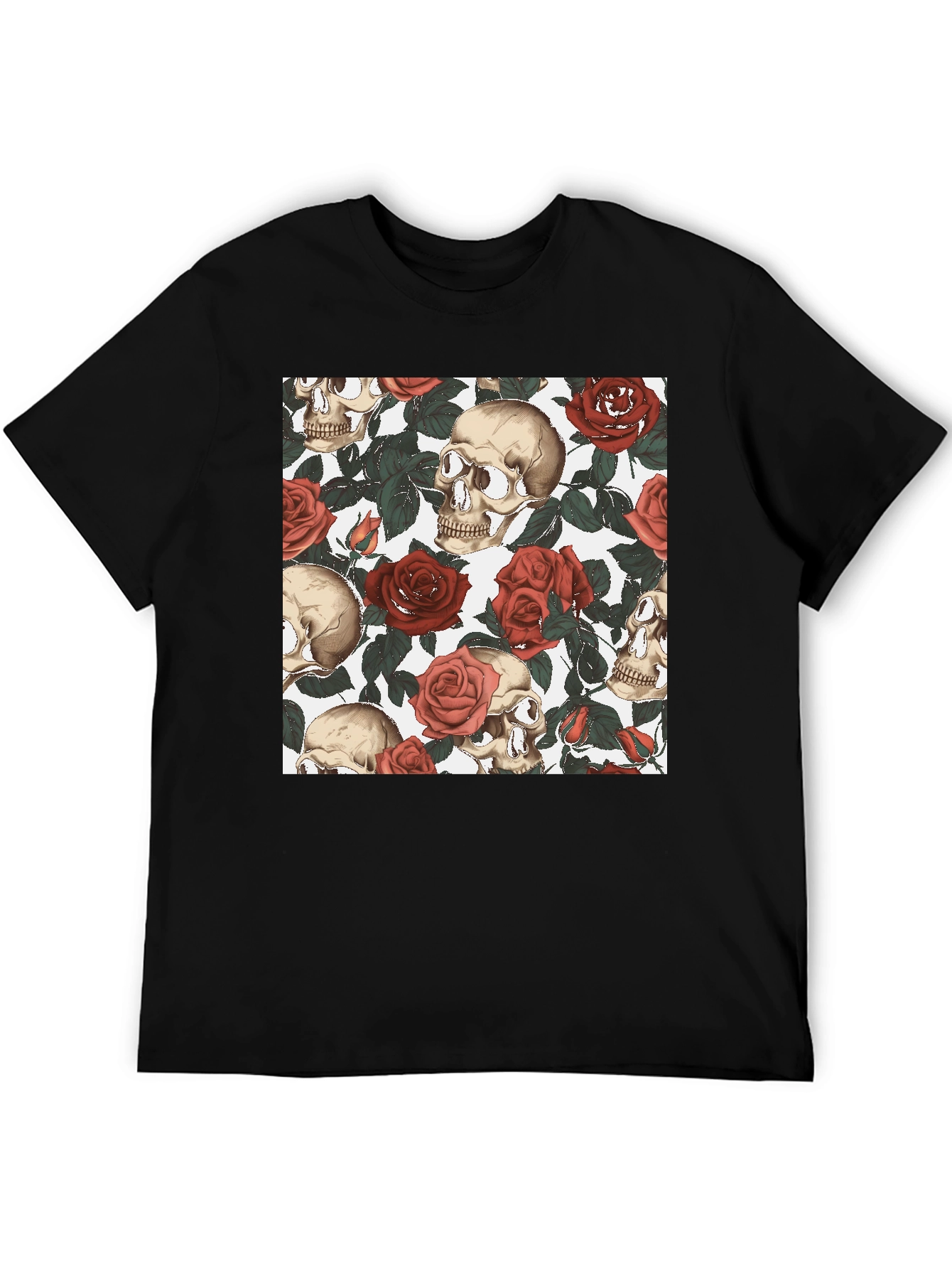 Skull & Roses Graphic Tee - Black