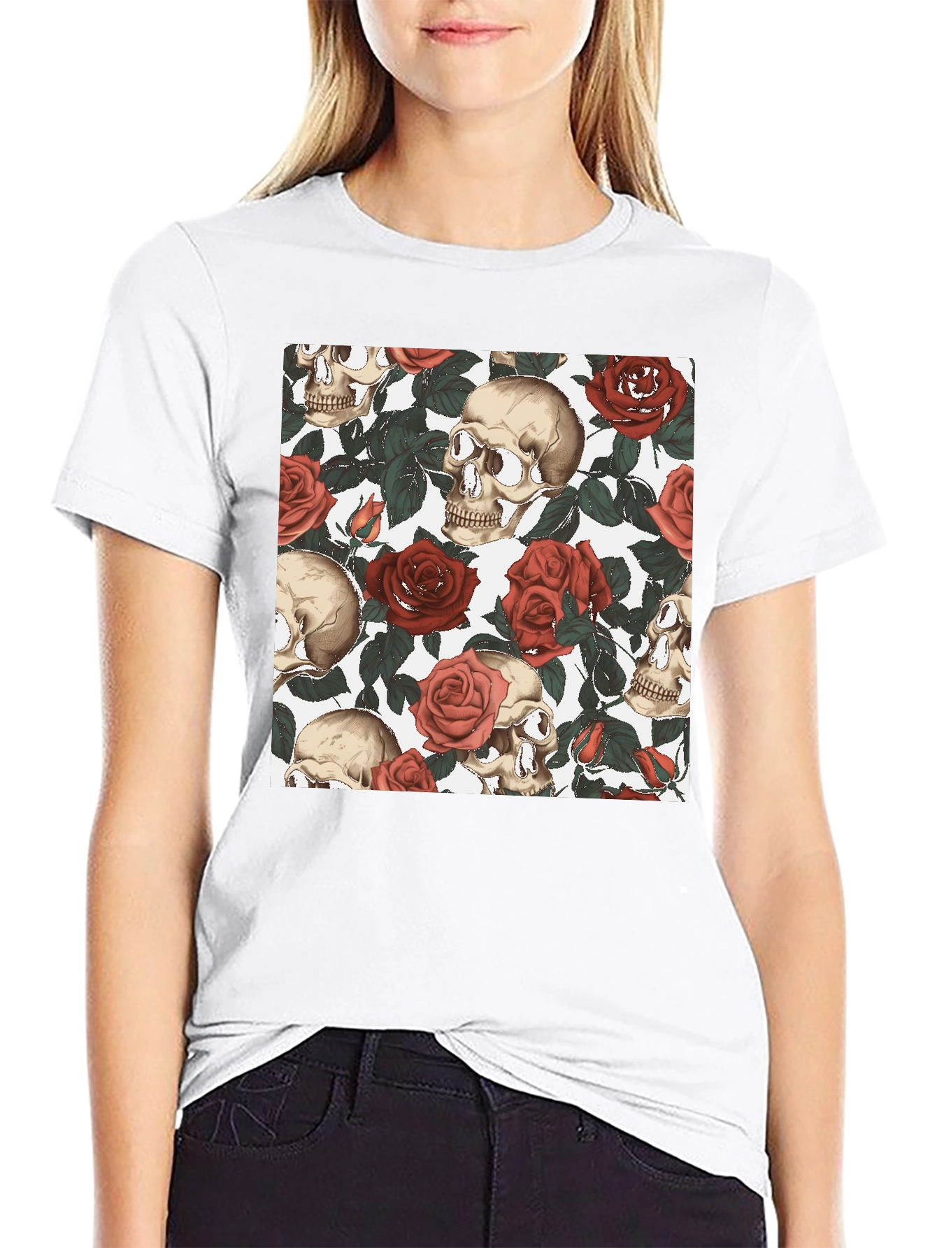 Skull & Roses Graphic Tee - Black