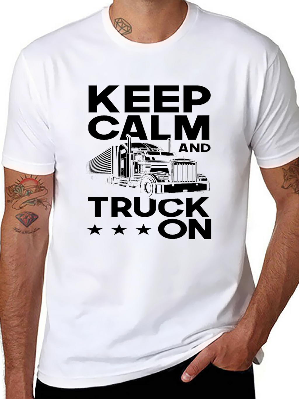 Keep Calm and Truck On Mens Black T-Shirt