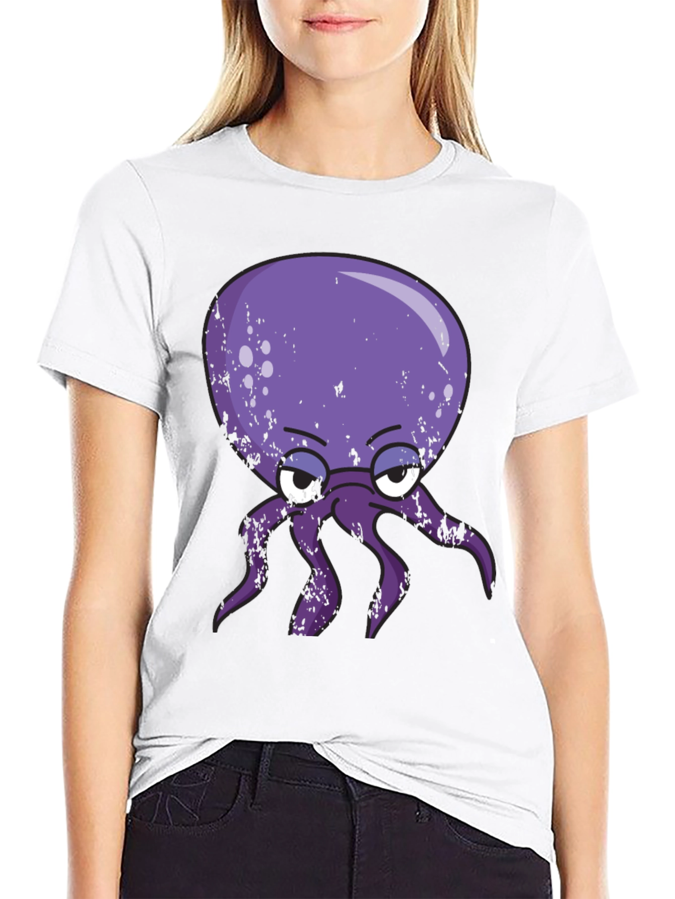 Grumpy Octopus Graphic T-Shirt - Black Cotton Tee