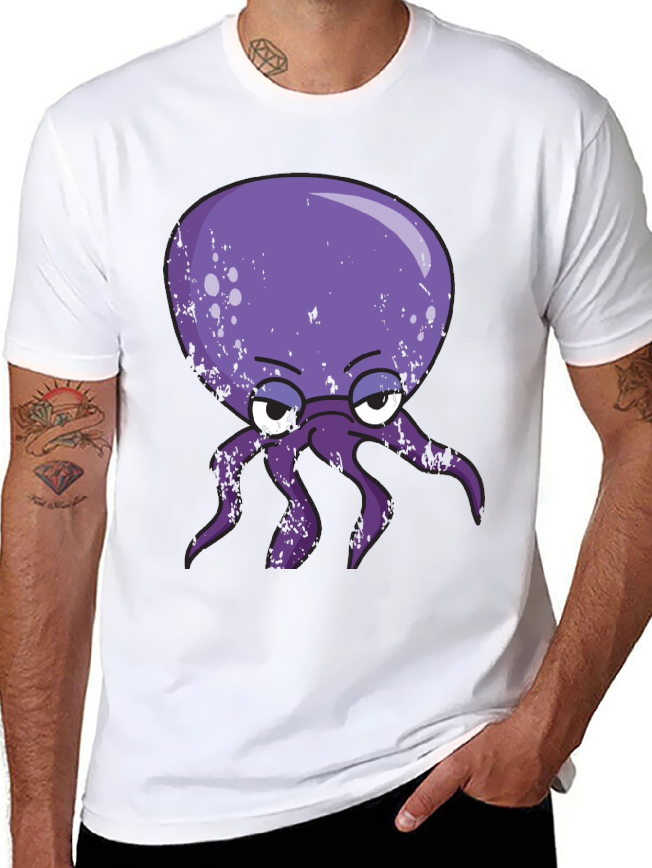 Grumpy Octopus Graphic T-Shirt - Black Cotton Tee