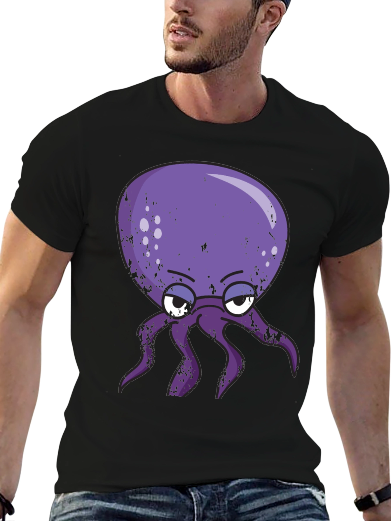 Grumpy Octopus Graphic T-Shirt - Black Cotton Tee