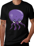 Grumpy Octopus Graphic T-Shirt - Black Cotton Tee