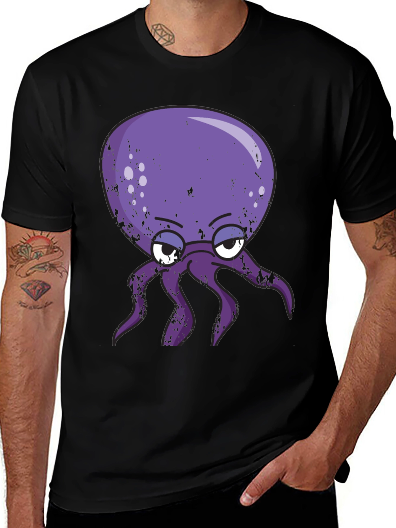 Grumpy Octopus Graphic T-Shirt - Black Cotton Tee