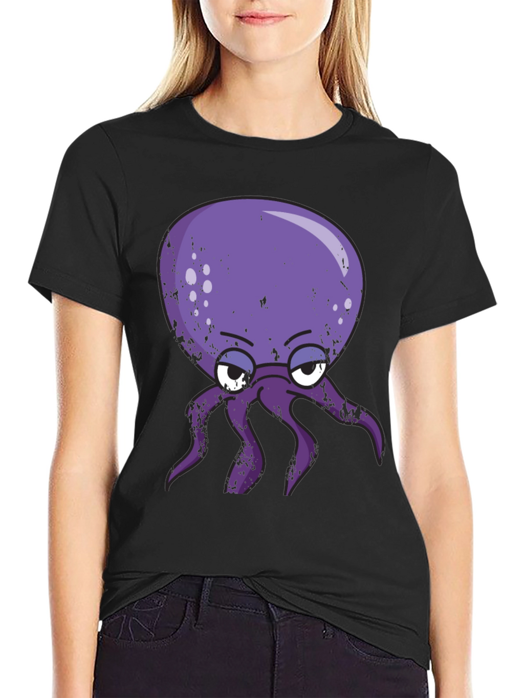 Grumpy Octopus Graphic T-Shirt - Black Cotton Tee