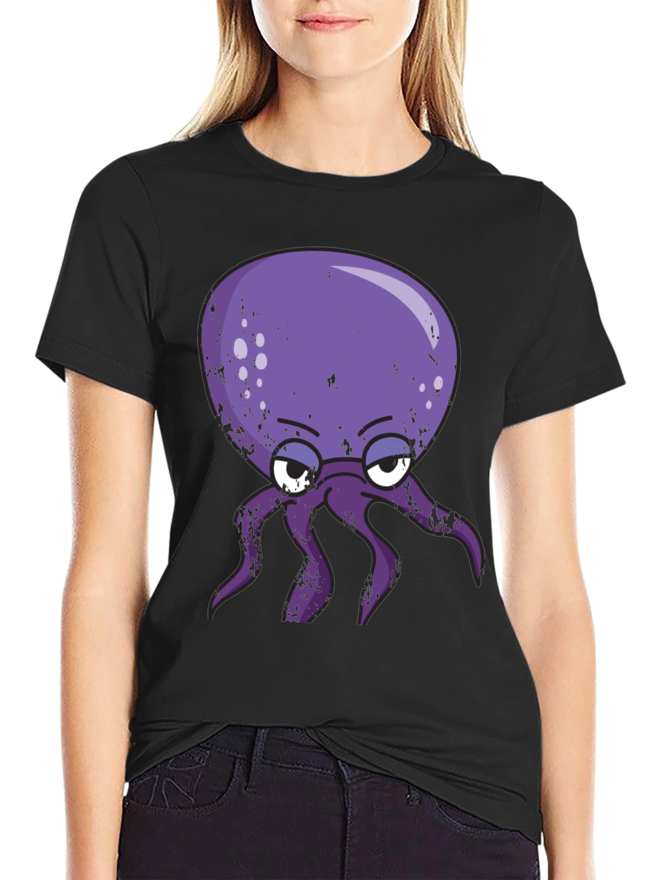 Grumpy Octopus Graphic T-Shirt - Black Cotton Tee