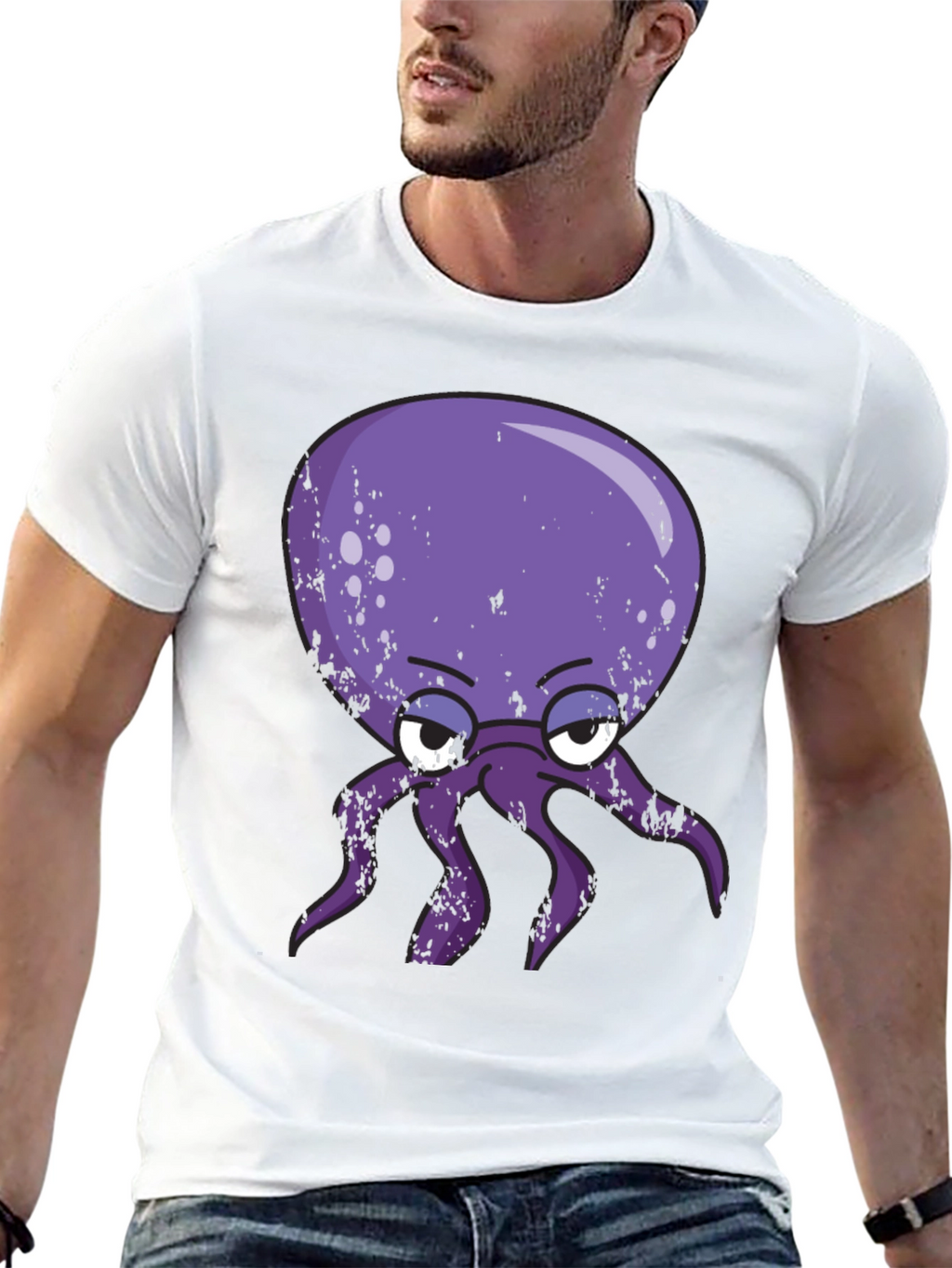 Grumpy Octopus Graphic T-Shirt - Black Cotton Tee