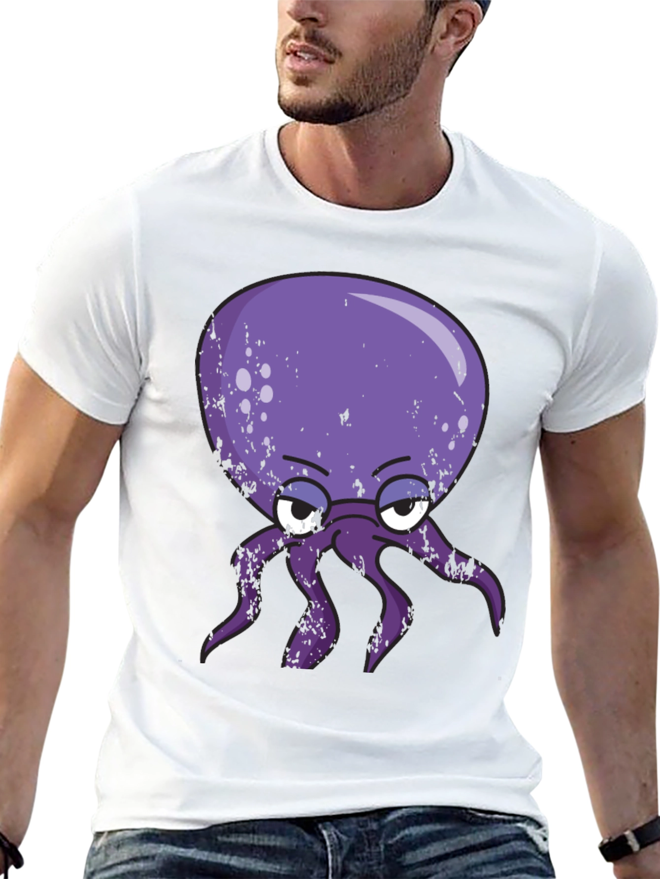 Grumpy Octopus Graphic T-Shirt - Black Cotton Tee