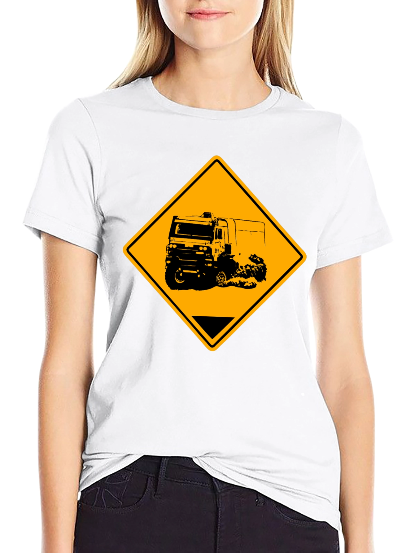 Truck Warning Sign Black T-Shirt